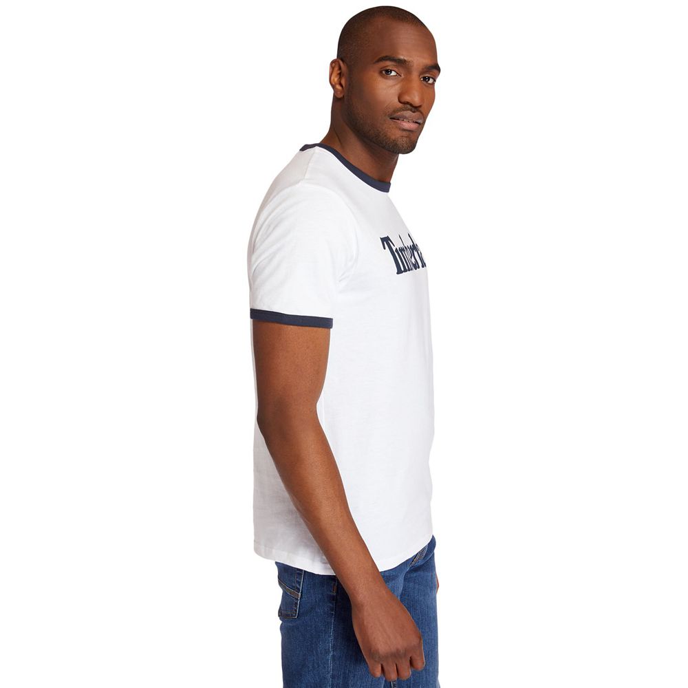 Camisetas Masculino - Timberland Tbl® Linear Logo Ringer - GZWHS5432 - Branco